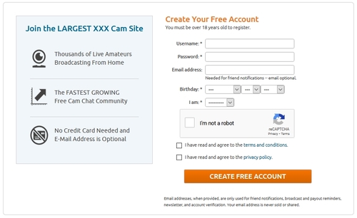 Chaturbate has a free and quick membership sign up process