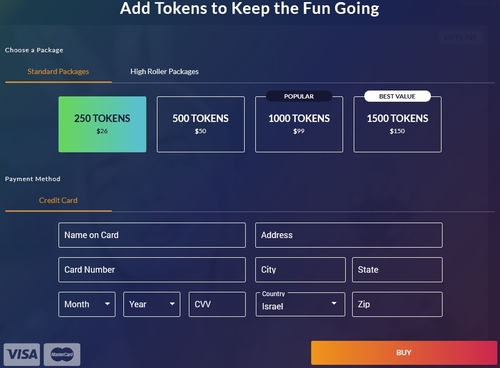 Use a credit card to purchase tokens at Cams.com